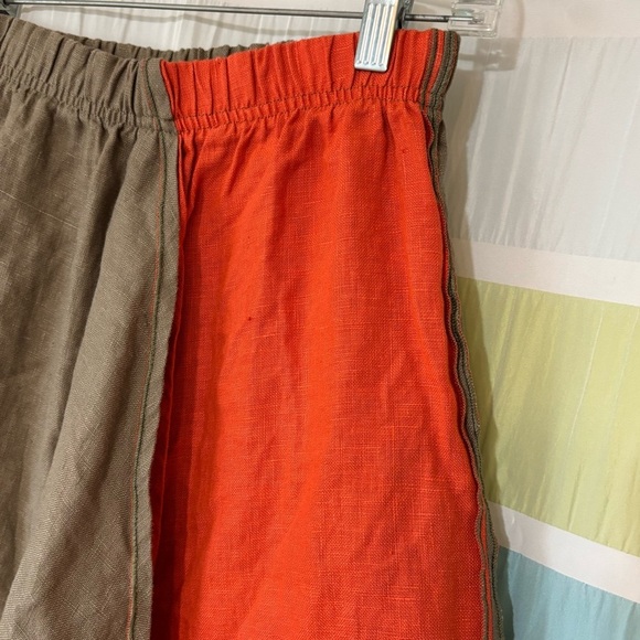 Xiao Linen Color-block Assymetric Skirt Tan & Orange Sz Small - Picture 4 of 8